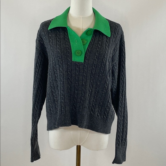 Sandro Reno Sweater with Green Contrast Collar, US 10 - Picture 5 of 10